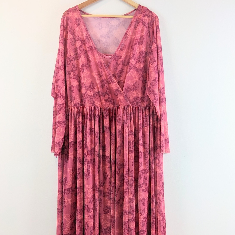 Ava & Viv Long Sleeve Mesh Midi Butterfly Dress
